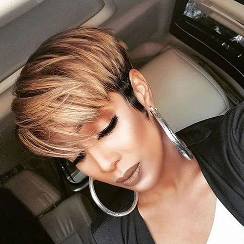 Luna Fashion Pixie Gold Brown Short Wig with Bangs
