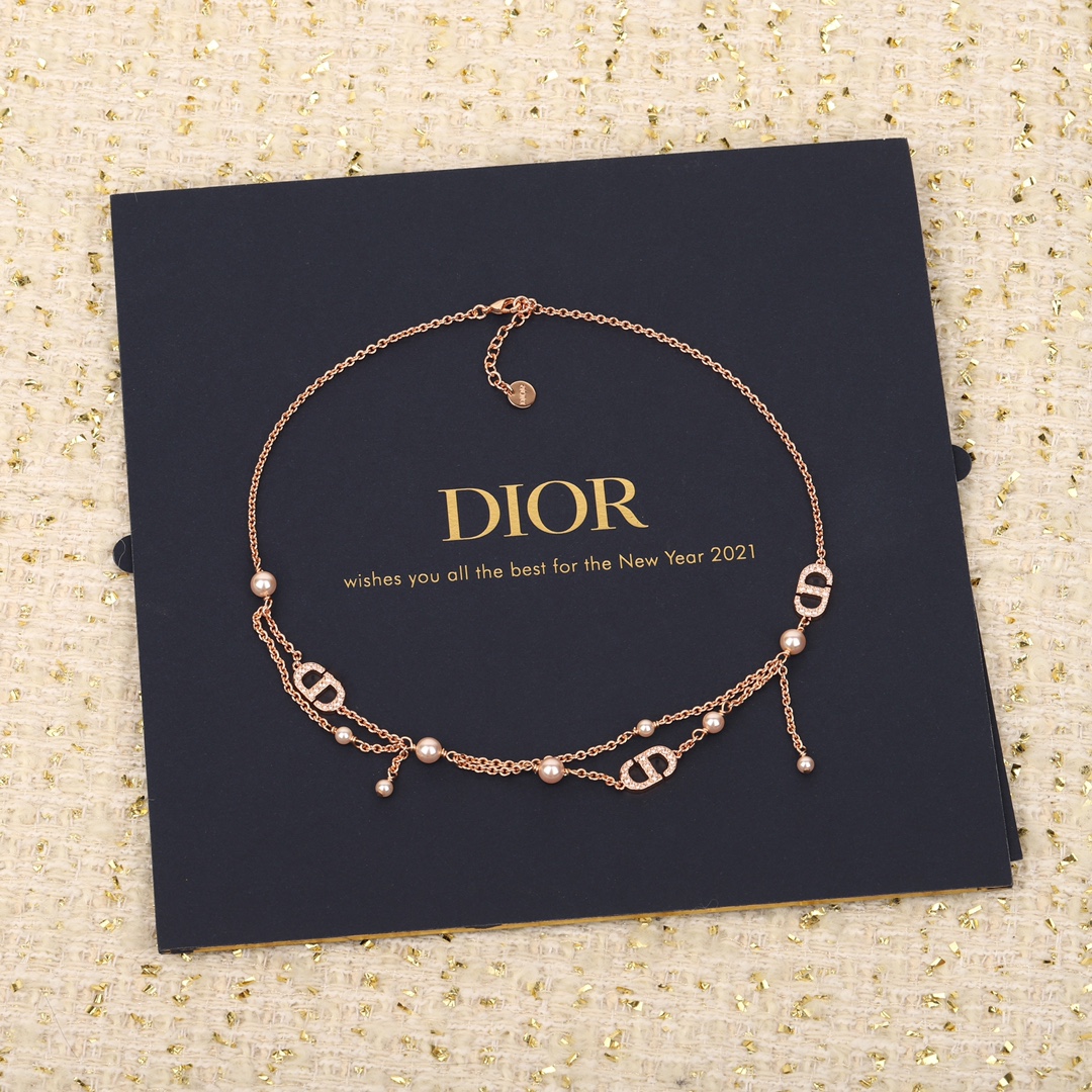 Dior 3 CD Pearl Tassel Necklace