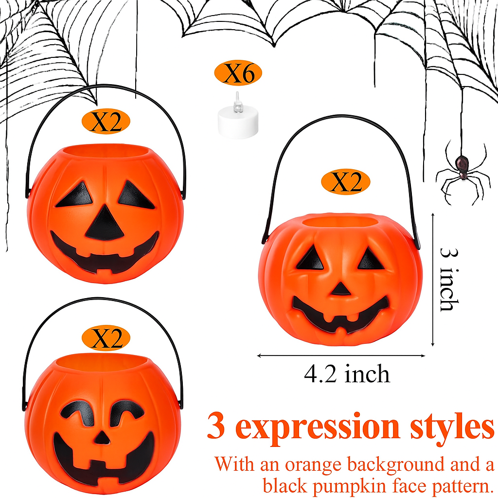 🎃Early Halloween Sale-Halloween Pumpkin Buckets With Flameless Candle Light