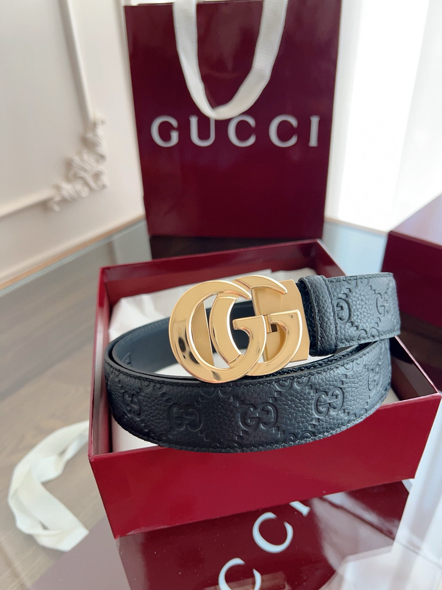 Gucci automatic smooth buckle double-sided cowhide belt width 3.5cm