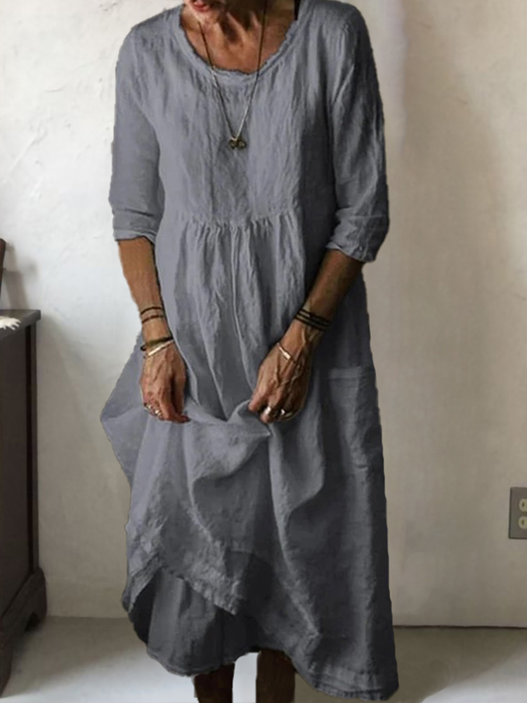 Casual Loose Round Neck Solid Maxi Dress