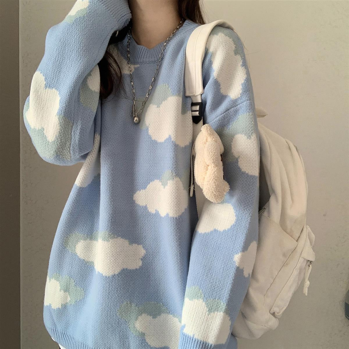 Loose Clouds Pattern Knitted Lovely Soft Sweater