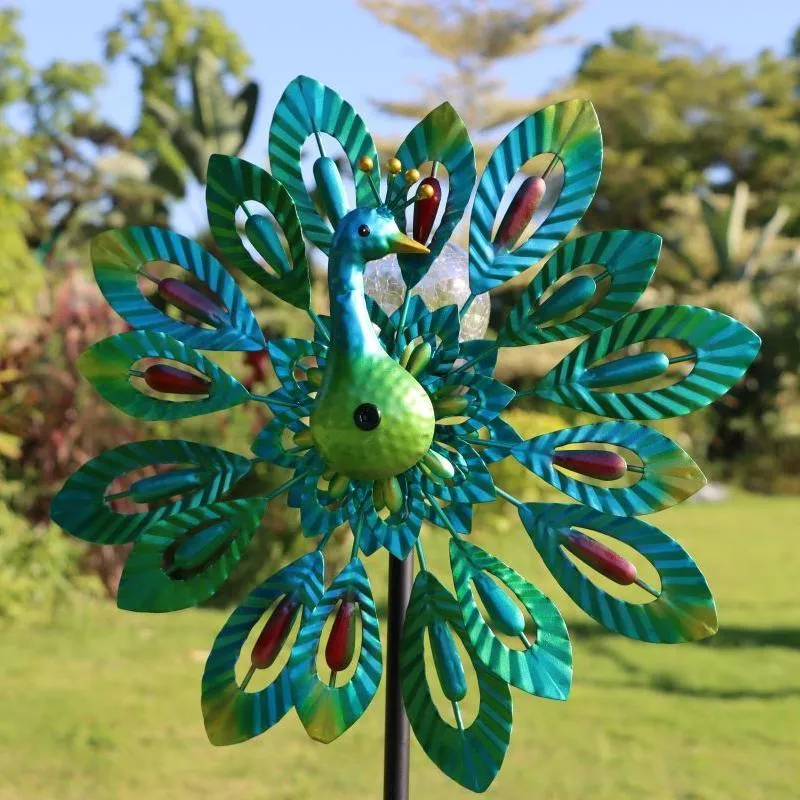 Solar Peacock Wind Spinner with Color-changing LED lights