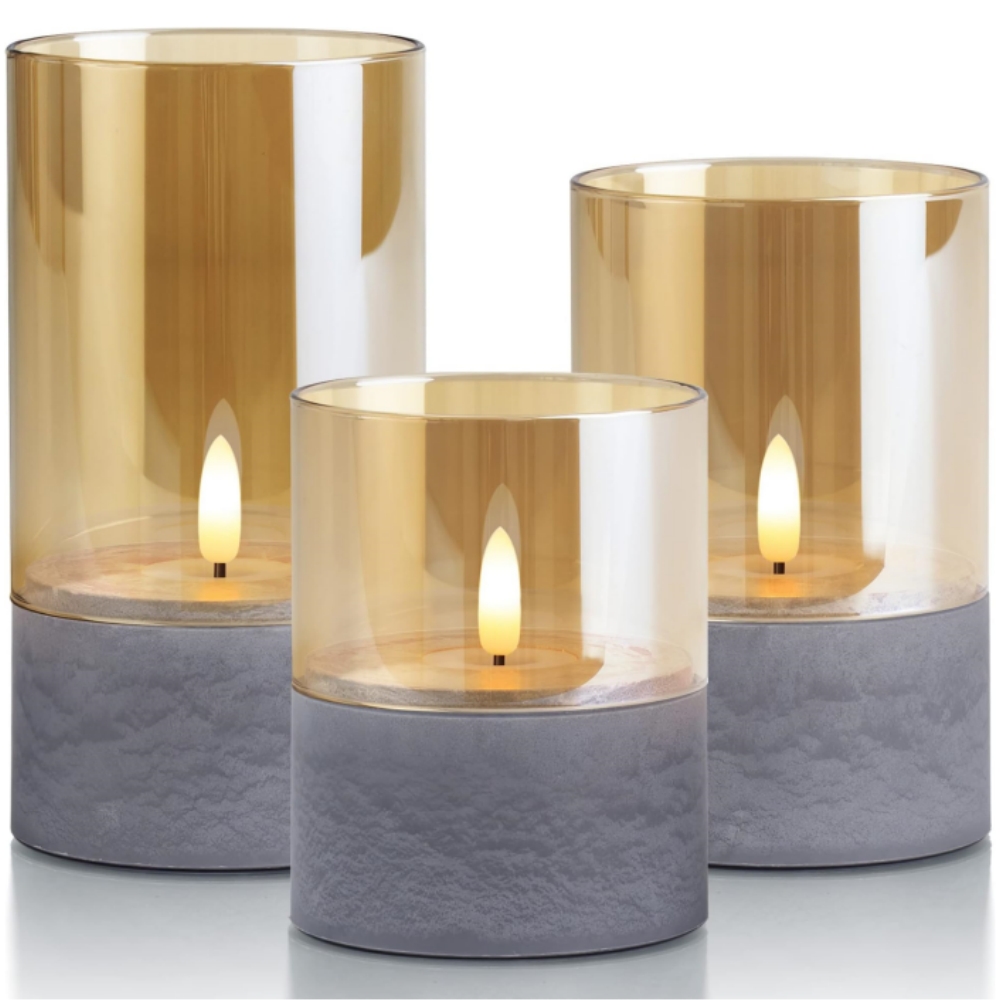 🔥ON SALE🔥Glass Flameless Candles With Timer - Marbling Base (Set of 3)