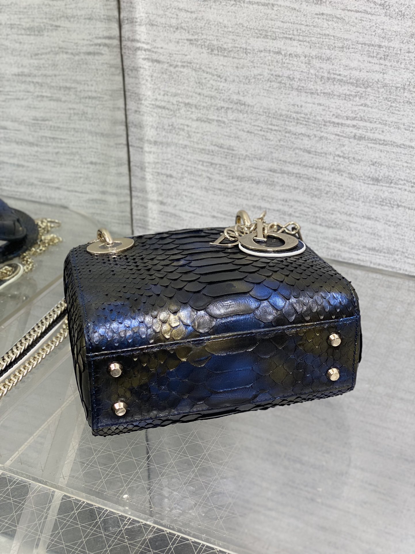 Dior Lady three-grid rare snakeskin Princess Diana bag
