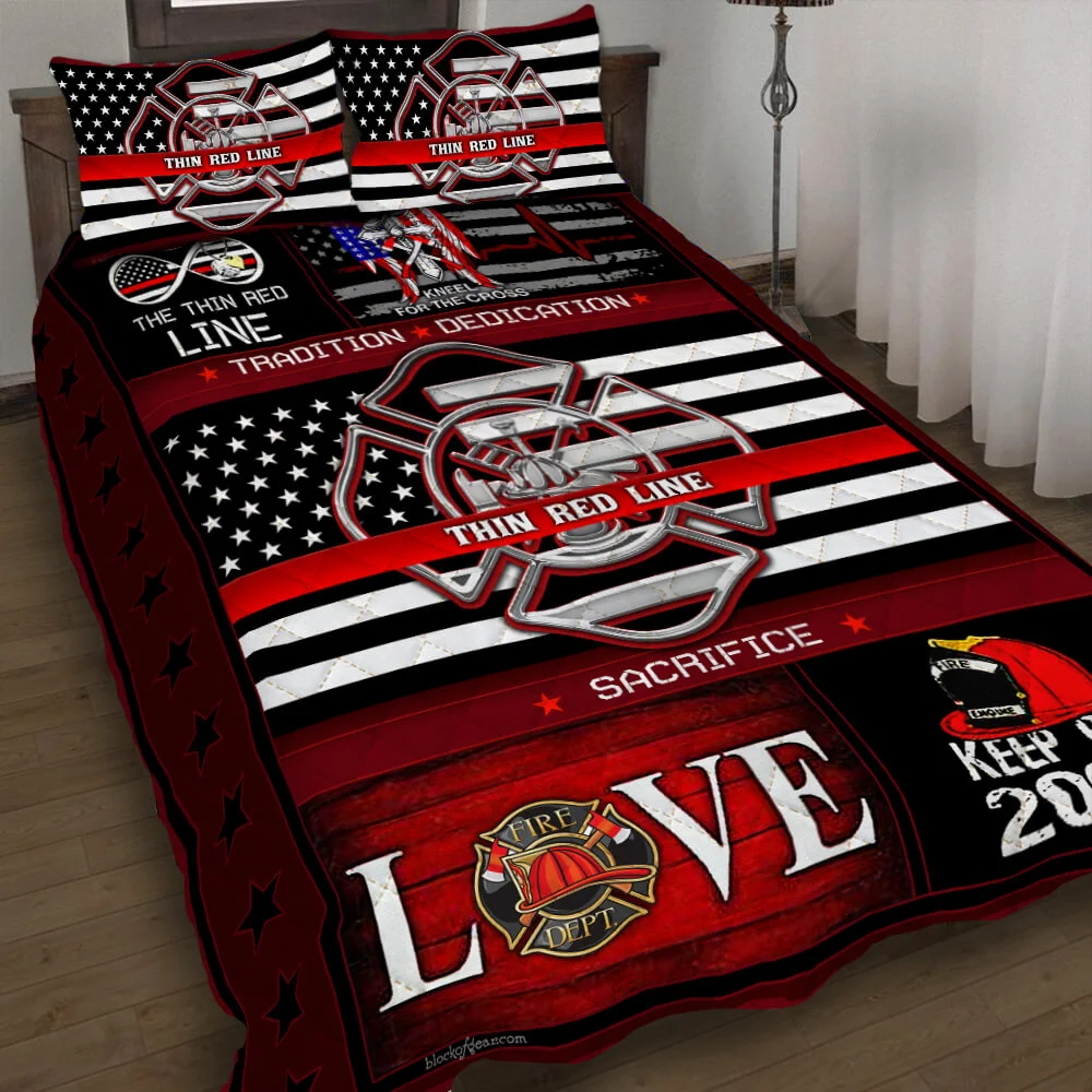 Thin Red Line Firefighter Quilt Bed Set