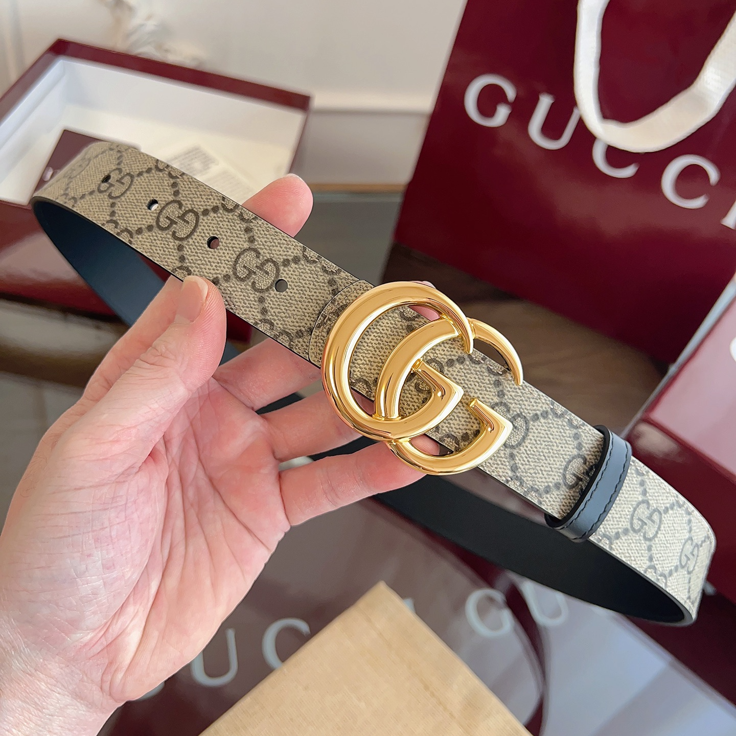 Gucci Double G steel buckle women's cowhide double-sided belt 3.0cm wide