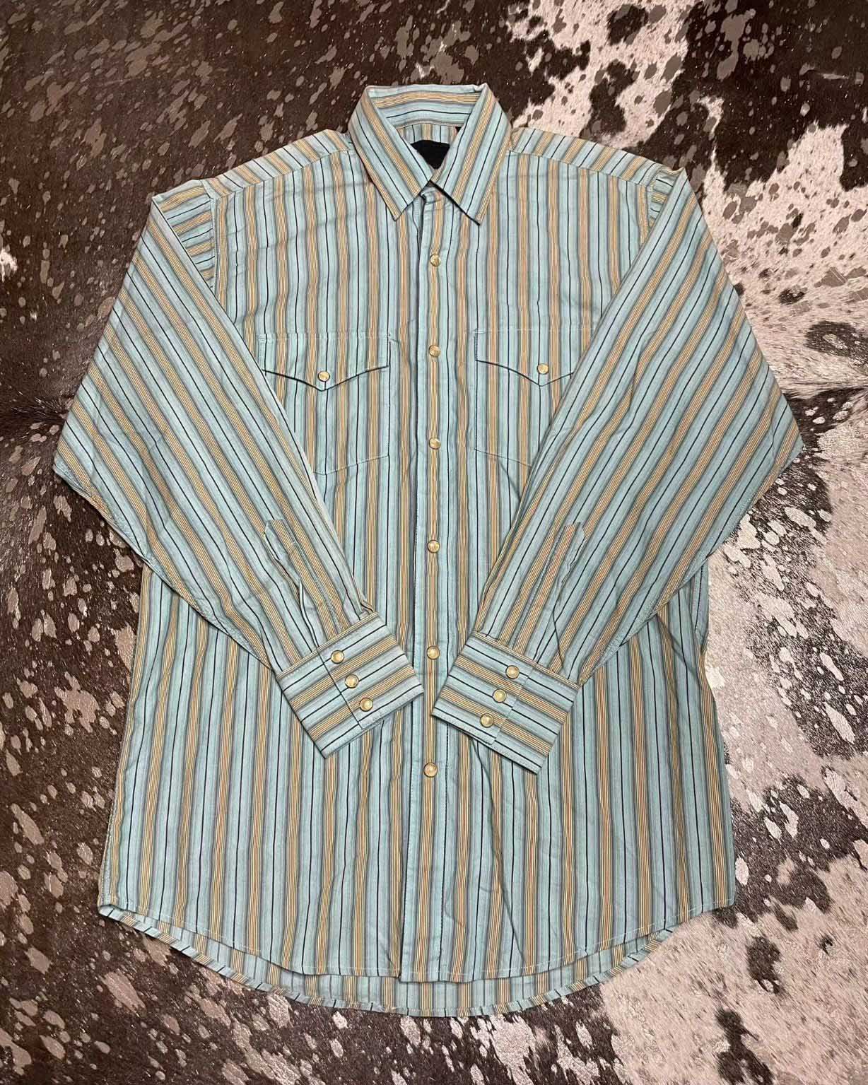 Men's Casual Vintage Green Striped Long Sleeve Shirt