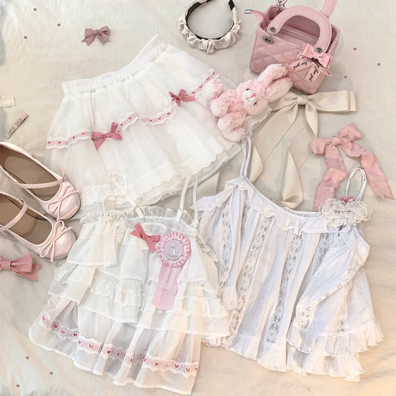 Sweet Love Lace Trim Bow Skort