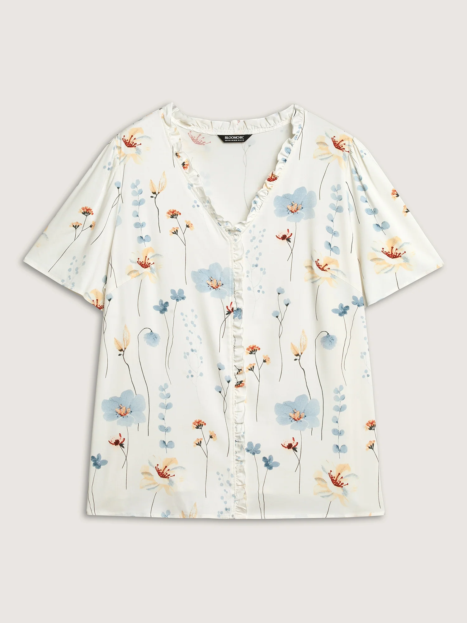 Floral Print Ruffled Placket Blouse