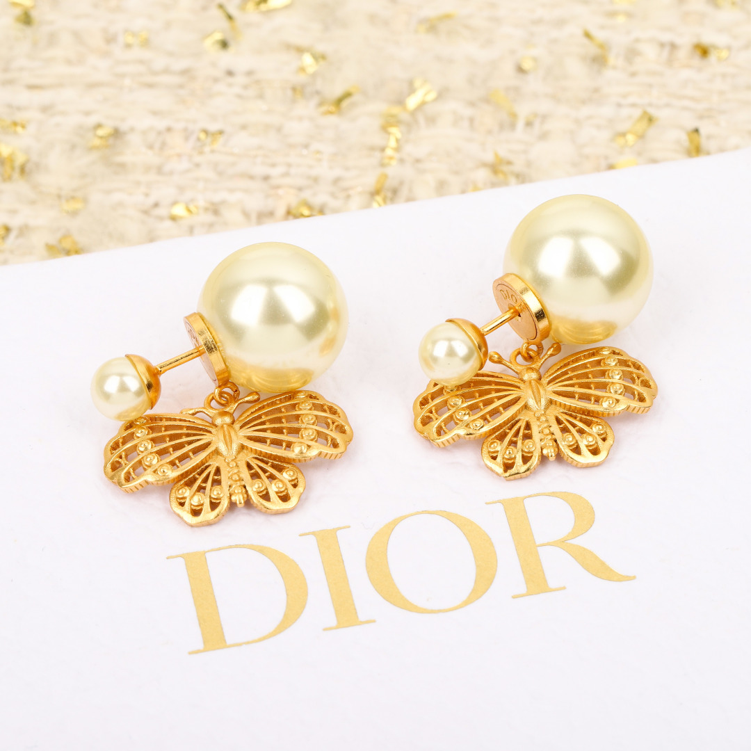 Dior Pearl Hollow Butterfly Earrings