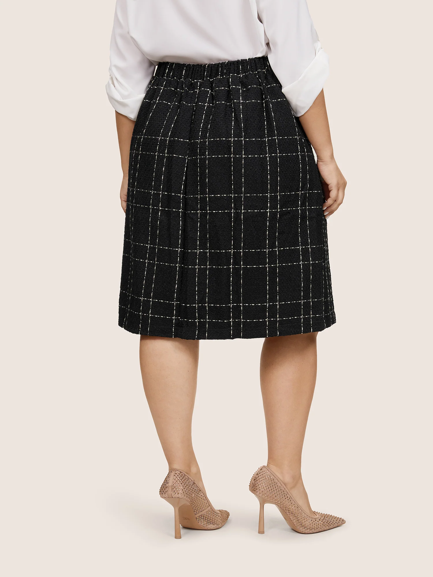 Plaid Patched Pocket Stitch Skirt