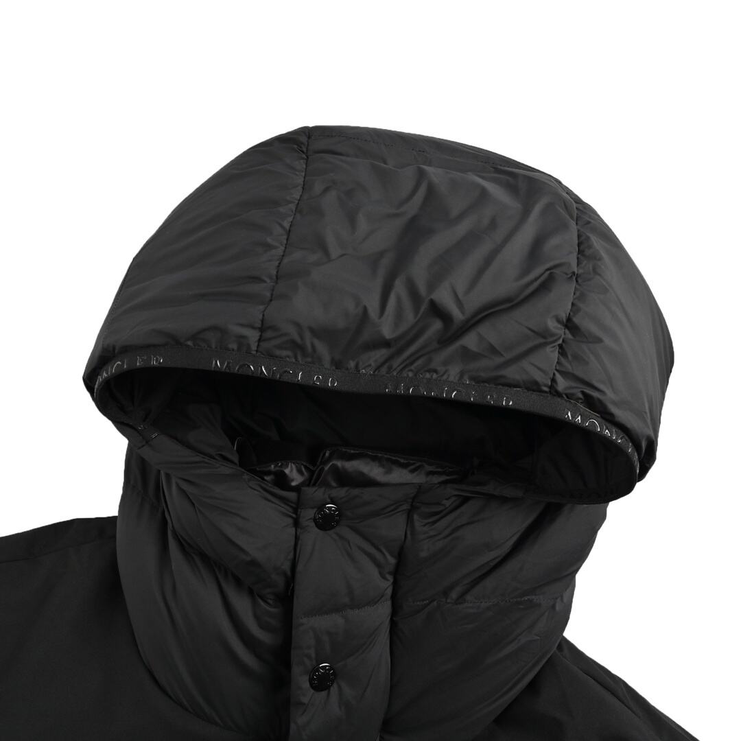 Moncler patchwork long hooded down jacket