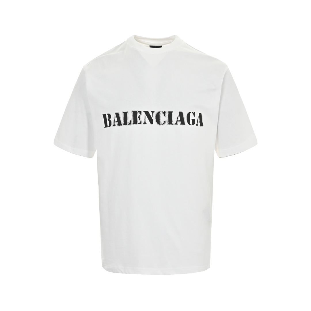 Balenciaga 24ss front and back blurred letter print short sleeves - black