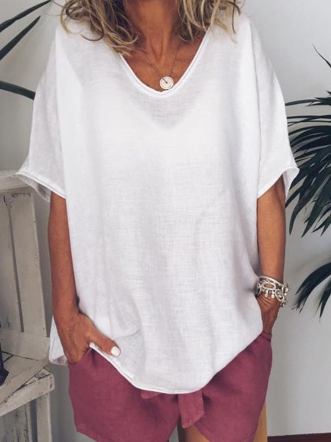 Women's casual loose multi-color short-sleeved casual cotton and linen T-shirt