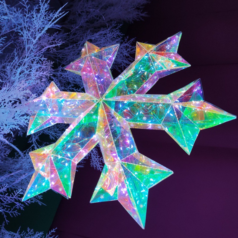 Festive LED Star & Snowflake Hanging Lights – USB & Battery Powered Holiday Decorations - 50 x 6 x 50 cm (19.7 x 2.4 x 19.7 inches)
