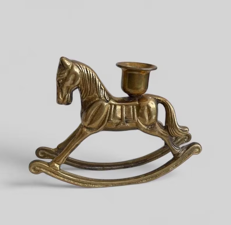🐎🕎Vintage Brass Rocking Horse Candle Holder