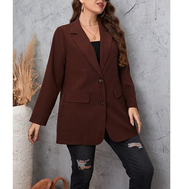 Casual Plus Size Suit Coat for Women in Brown