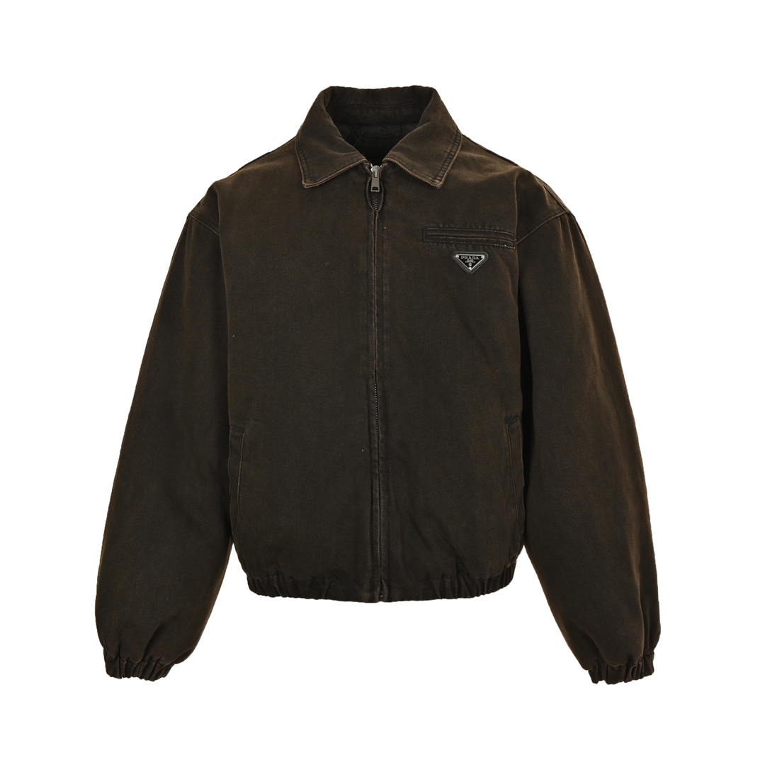 Prada 24Fw triangle logo lapel washed denim cotton jacket