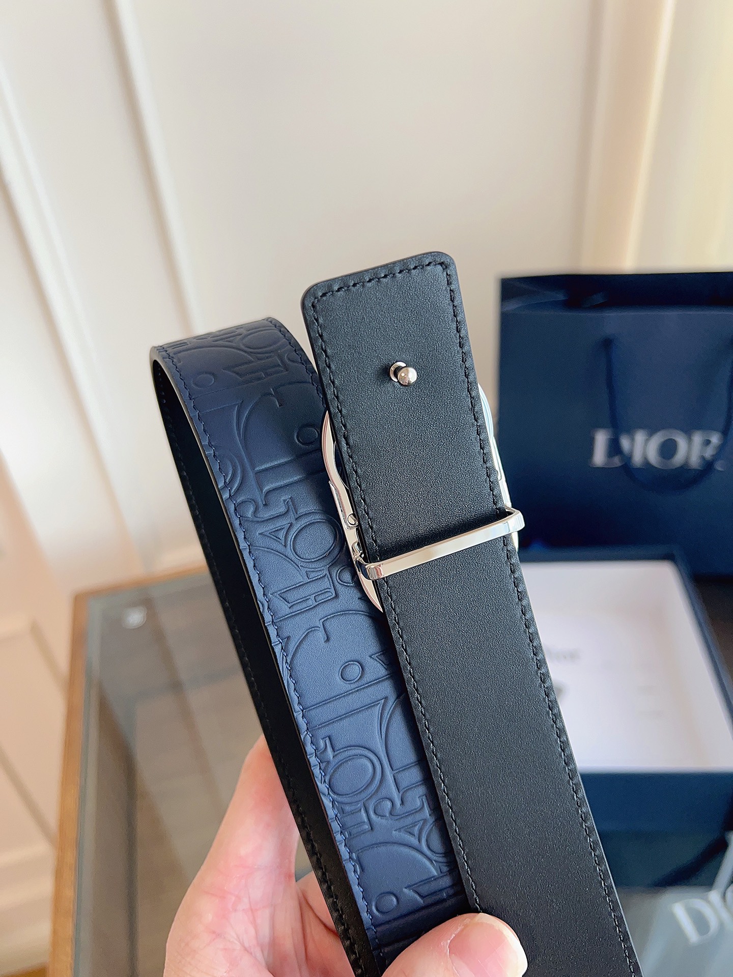 Dior embossed leather belt 3.5CM wide
