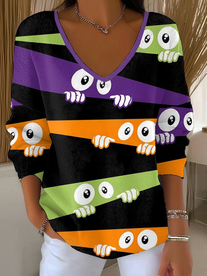 🔥Buy 3 Get 10% Off🔥Women'S Retro Halloween Peek Monster Print T-Shirt