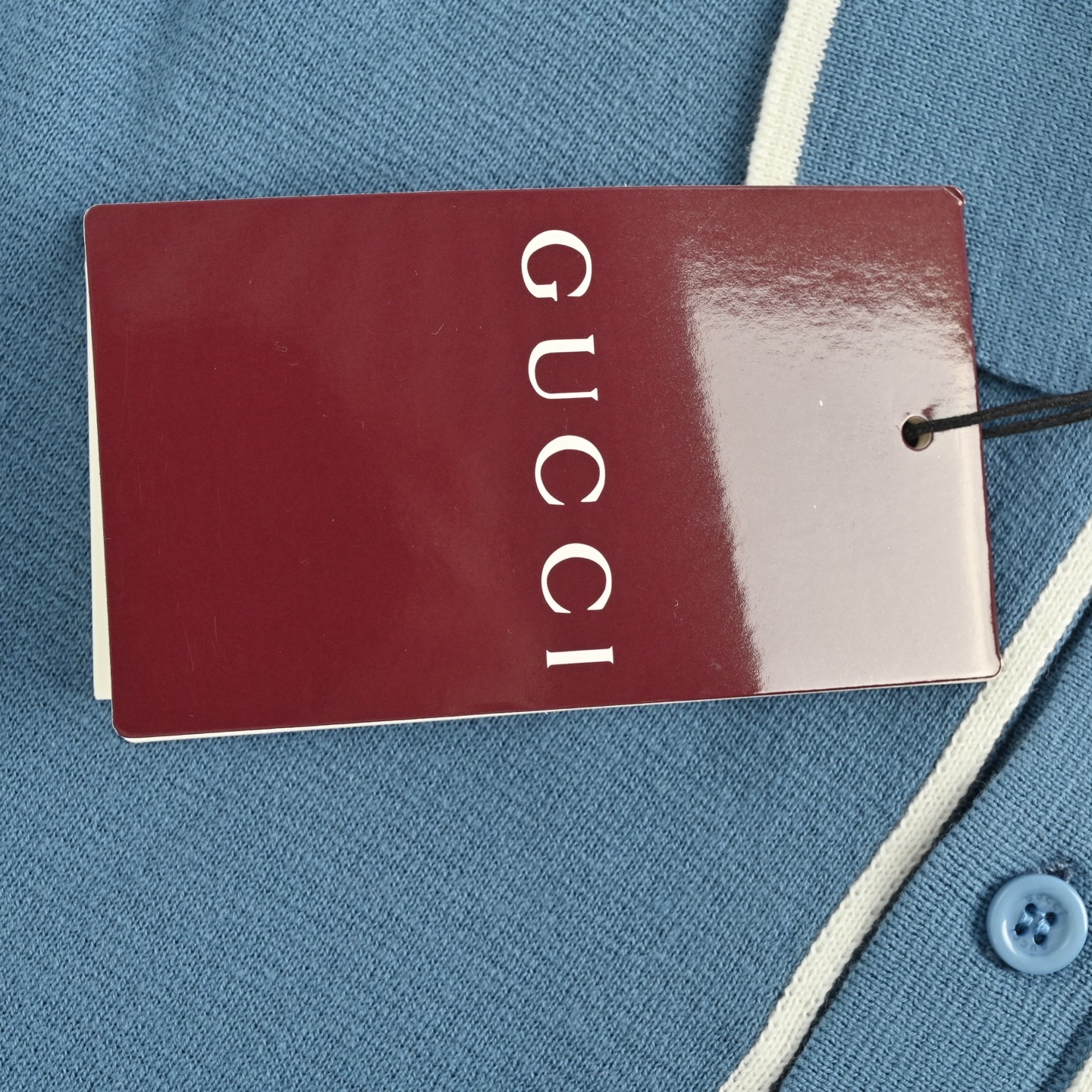 Gucci 25ss blue pocket jacquard knit polo short sleeve