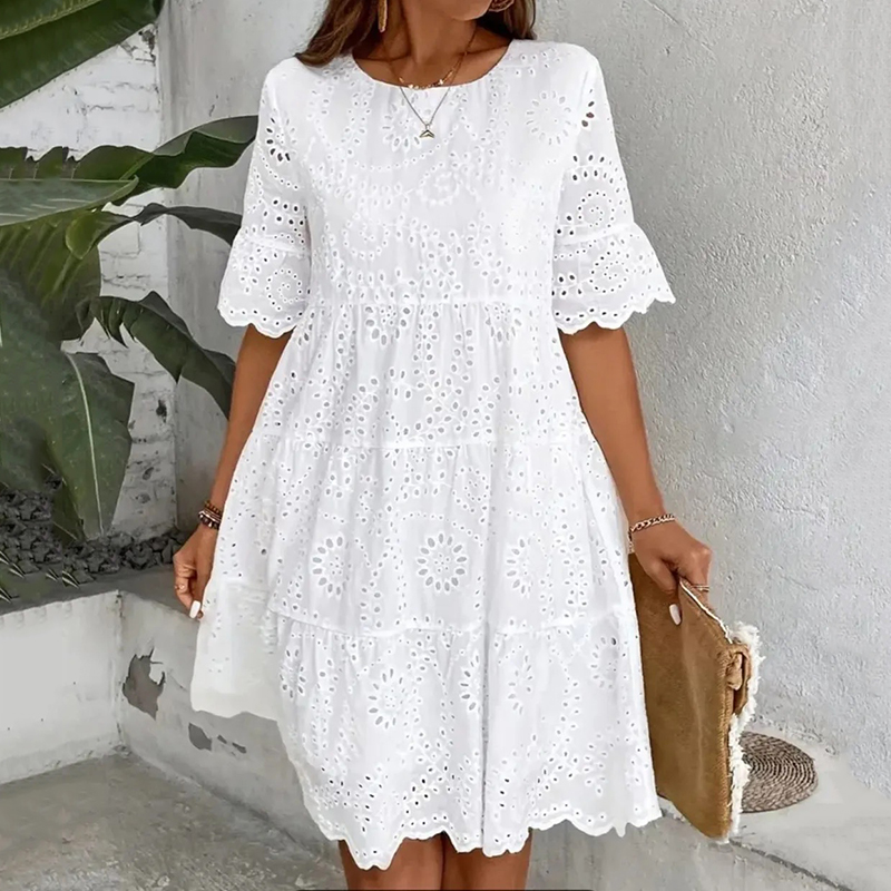 Elegant Lace Embroidery Art Long Sleeve Midi Dress