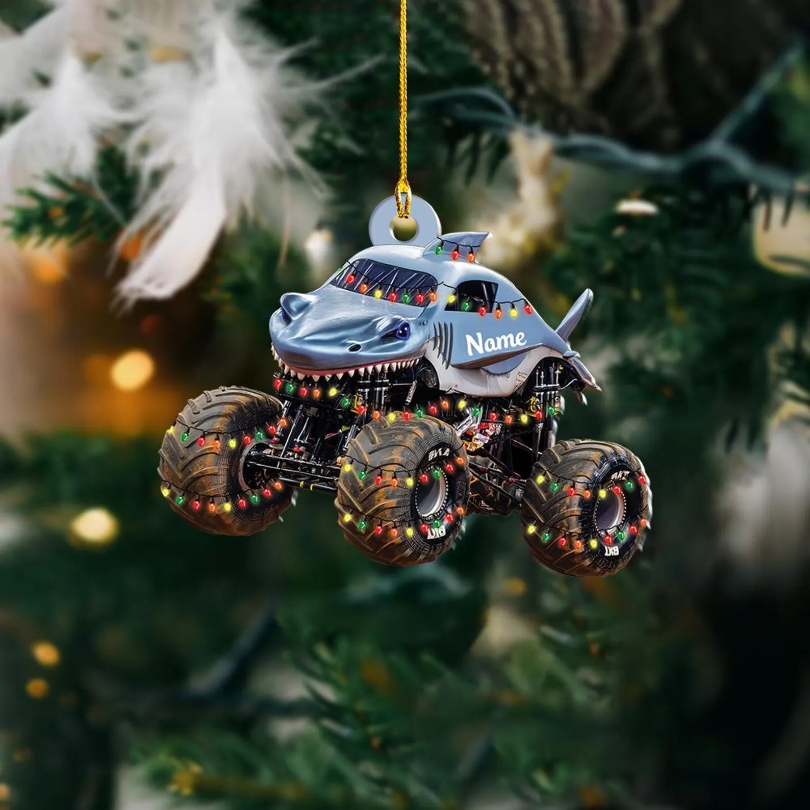 Personalized Shark Monster Truck Christmas Ornament