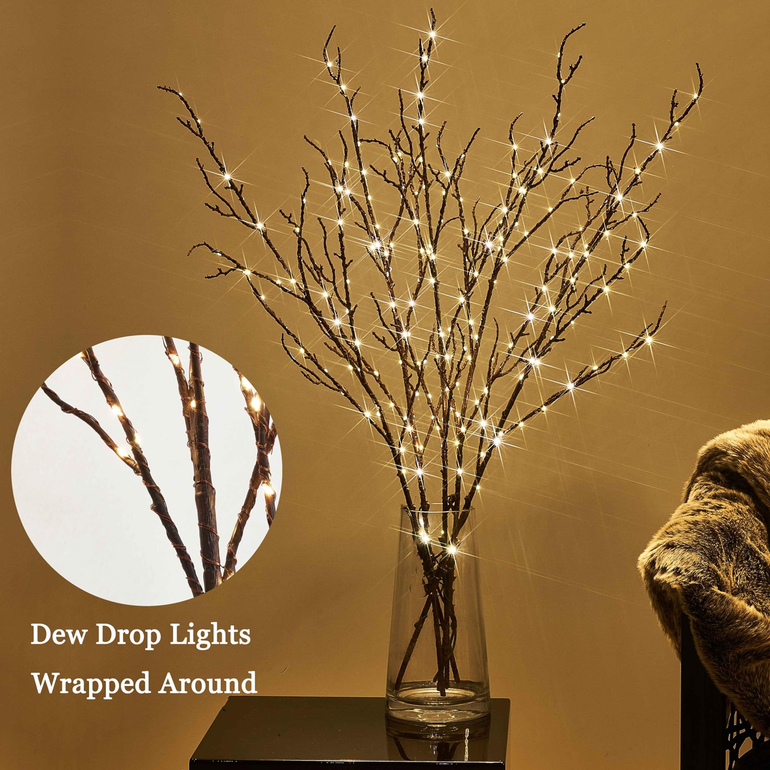 2 PACK Artificial Tree Branch with Warm Willow Branch Lights