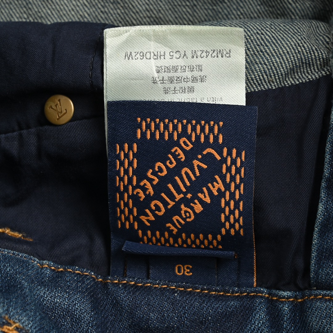 Louis Vuitton 24Fw enamel button washed distressed work jeans