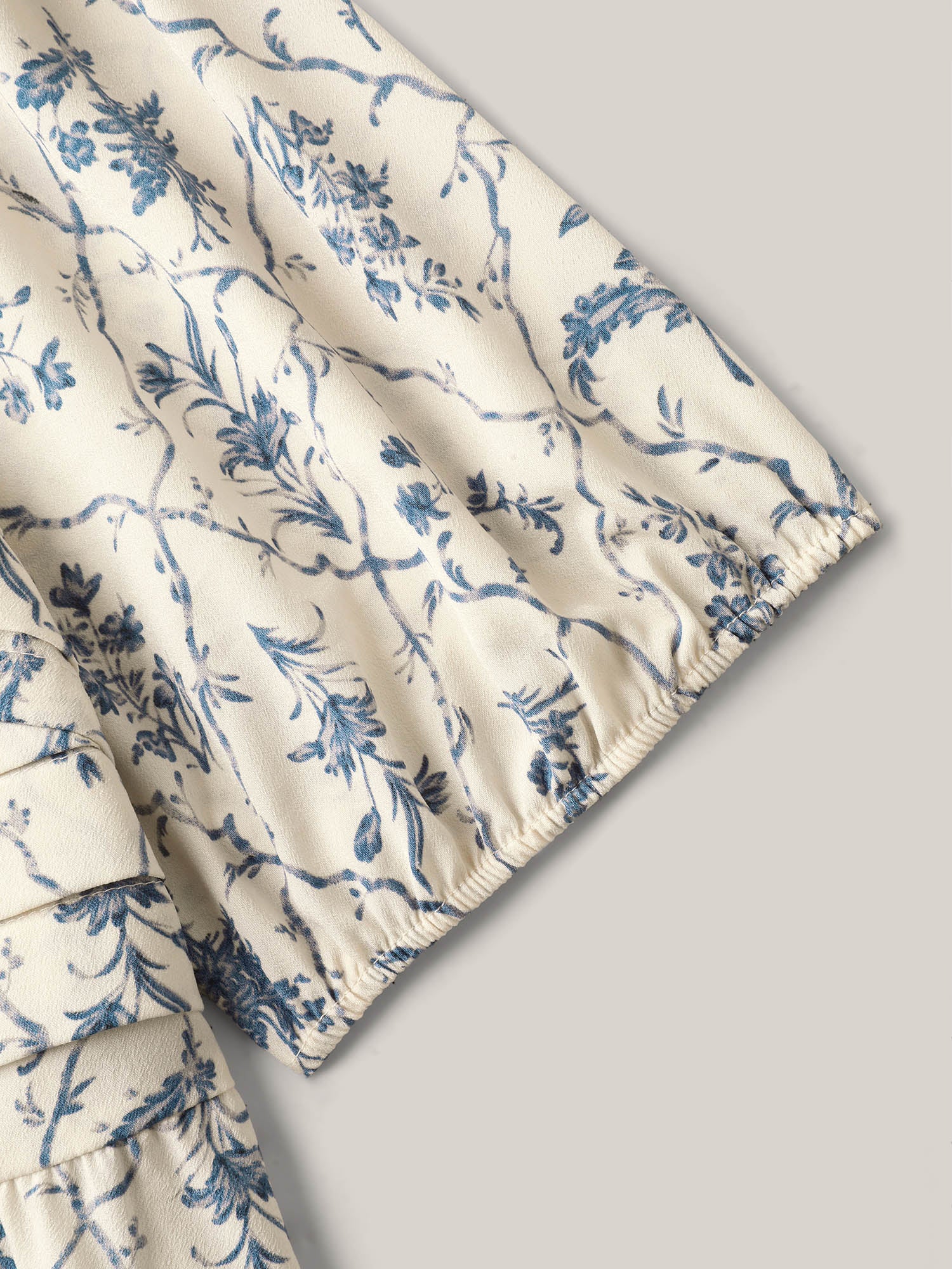 Floral Pleated Bodice Puffy Sleeve Blouse