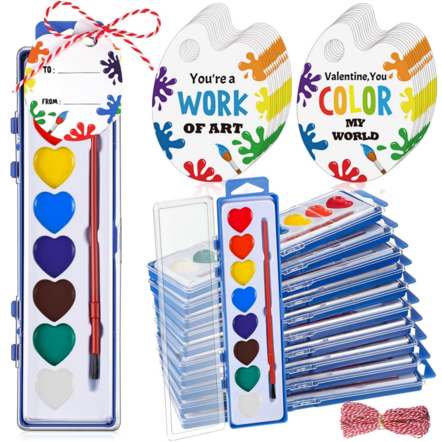 5 Pack Watercolor Paint Sets for Valentine's Day Gifts with Gift Card and 5 Meters Red Rope