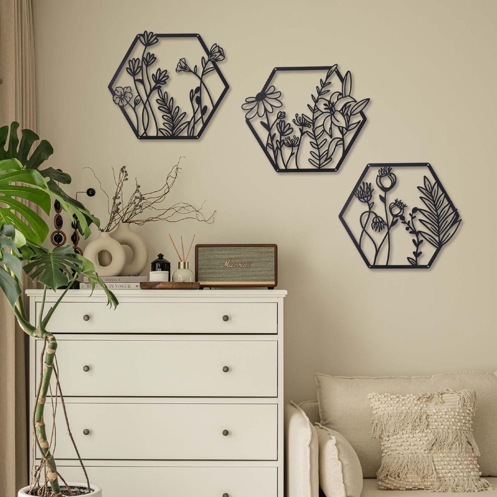 Elegant Metal Floral Wall Decor Set (3 Pieces)