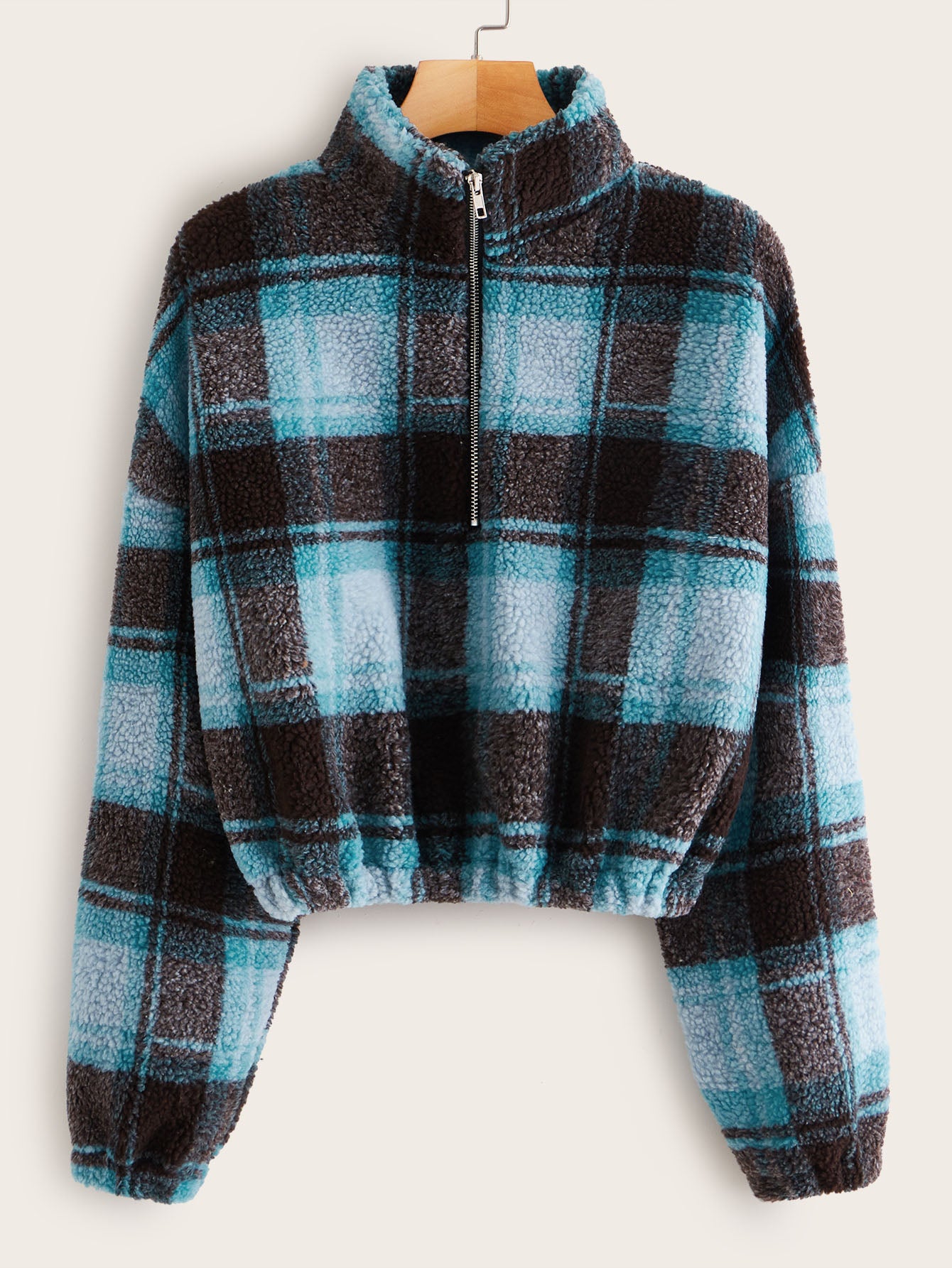 Half Placket Drop Shoulder Teddy Sweatshirt