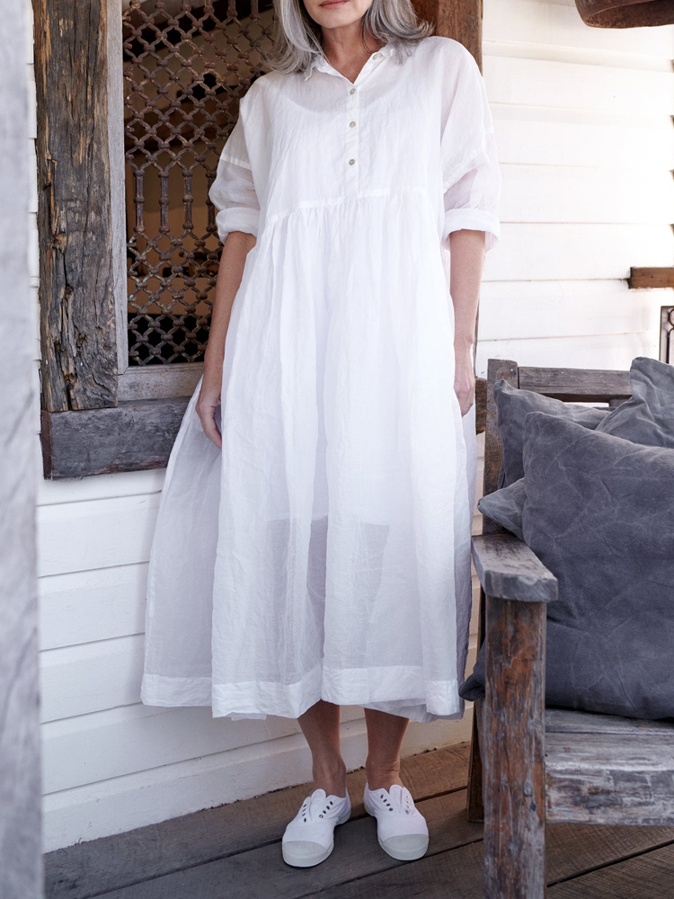 Vintage Pockets Pleated Oversize Maxi Dress