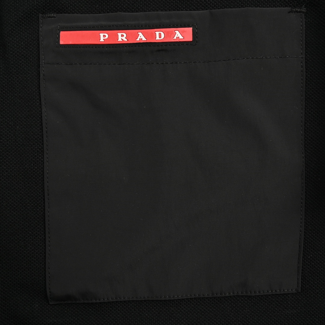 Prada 24ss red trim nylon pocket polo short sleeve