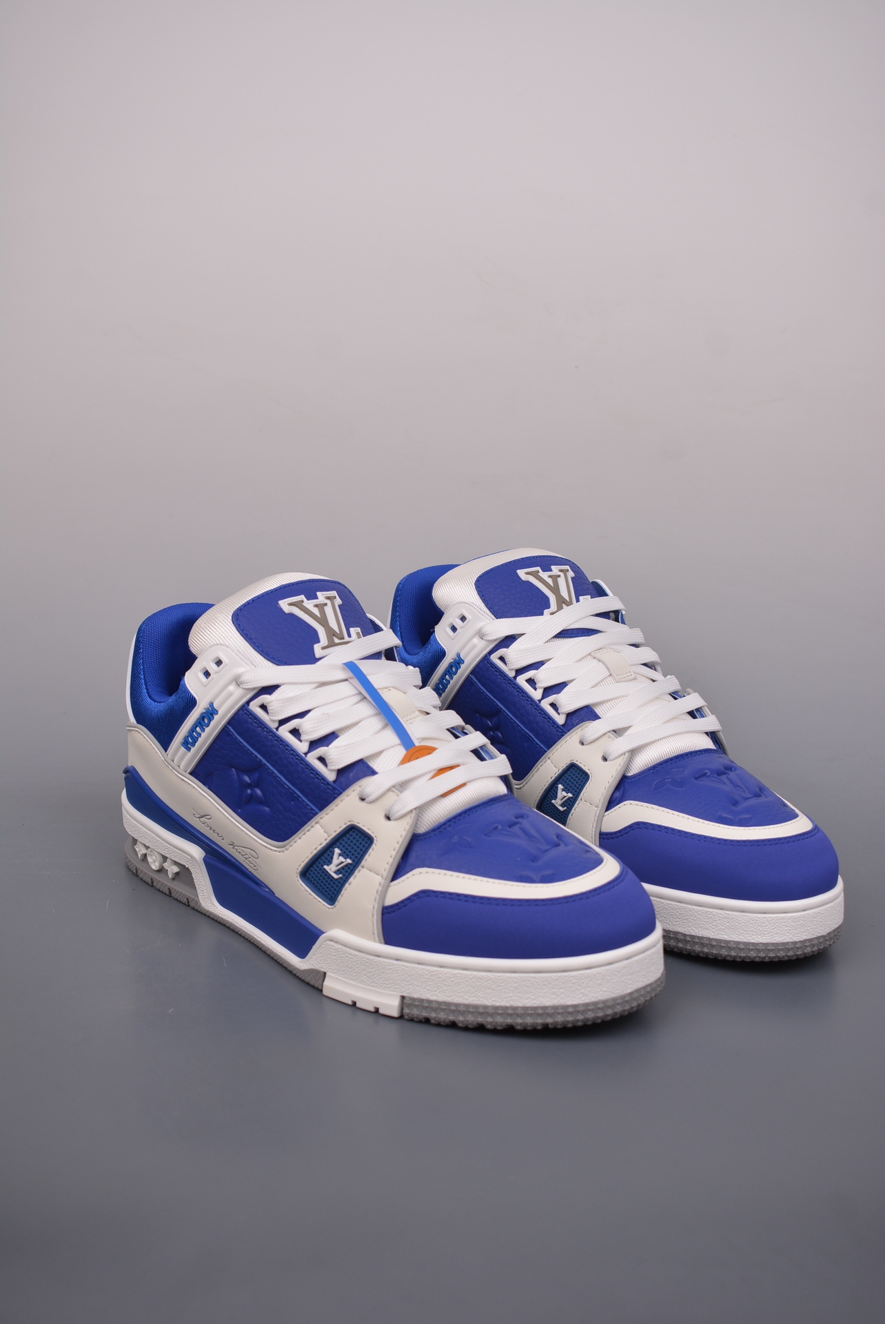Louis Vuitton Trainer Sneaker Low Blue and White Jacquard