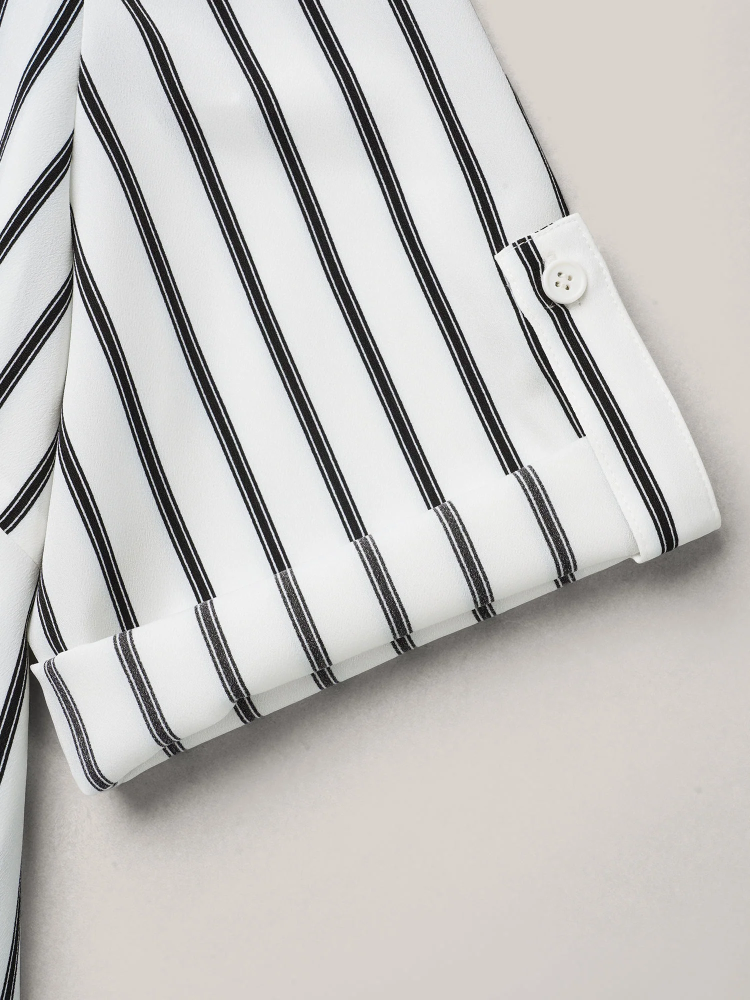 Notched Collar Striped Tab Sleeve Shirt