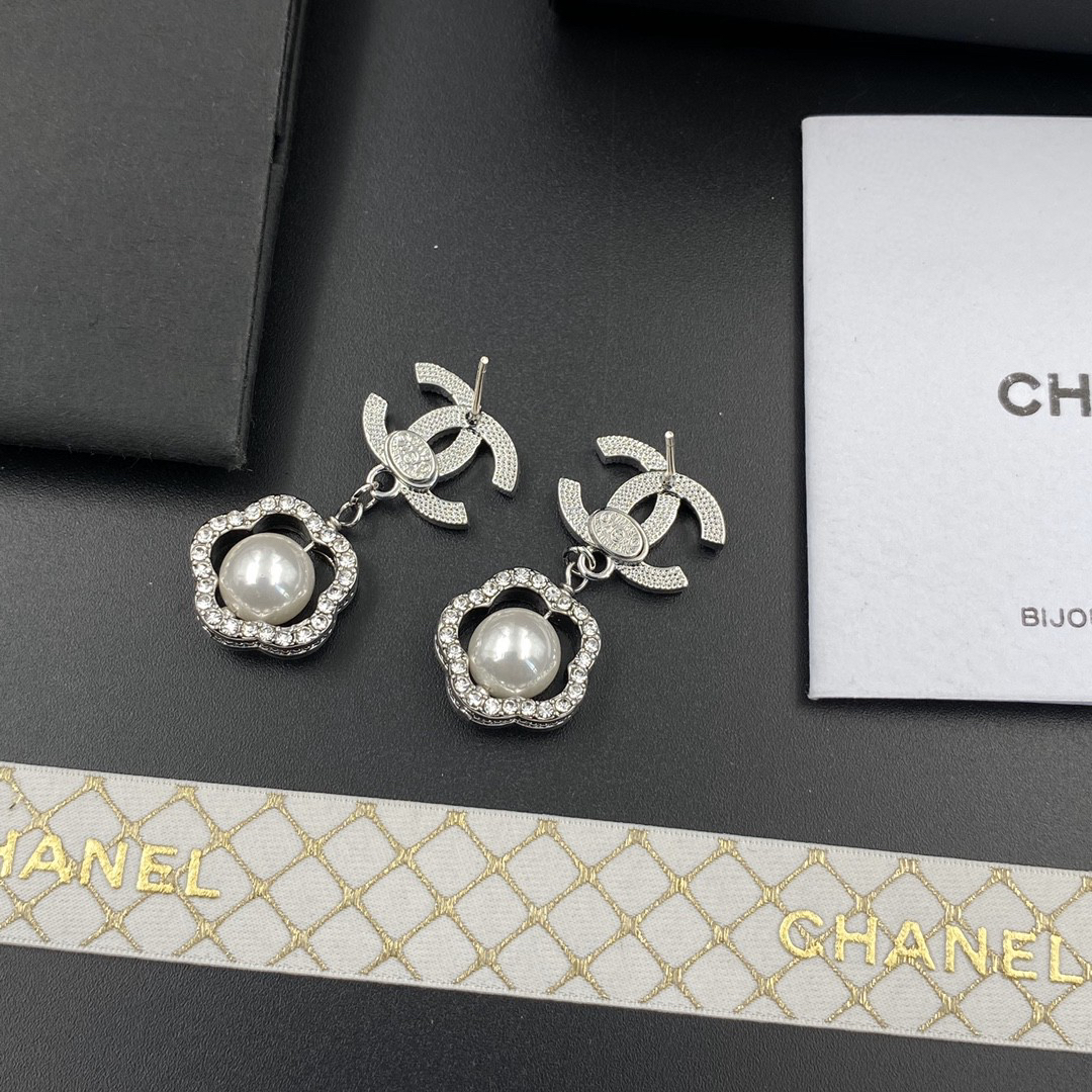 Chanel Double-Sided Camellia Pearl Earrings