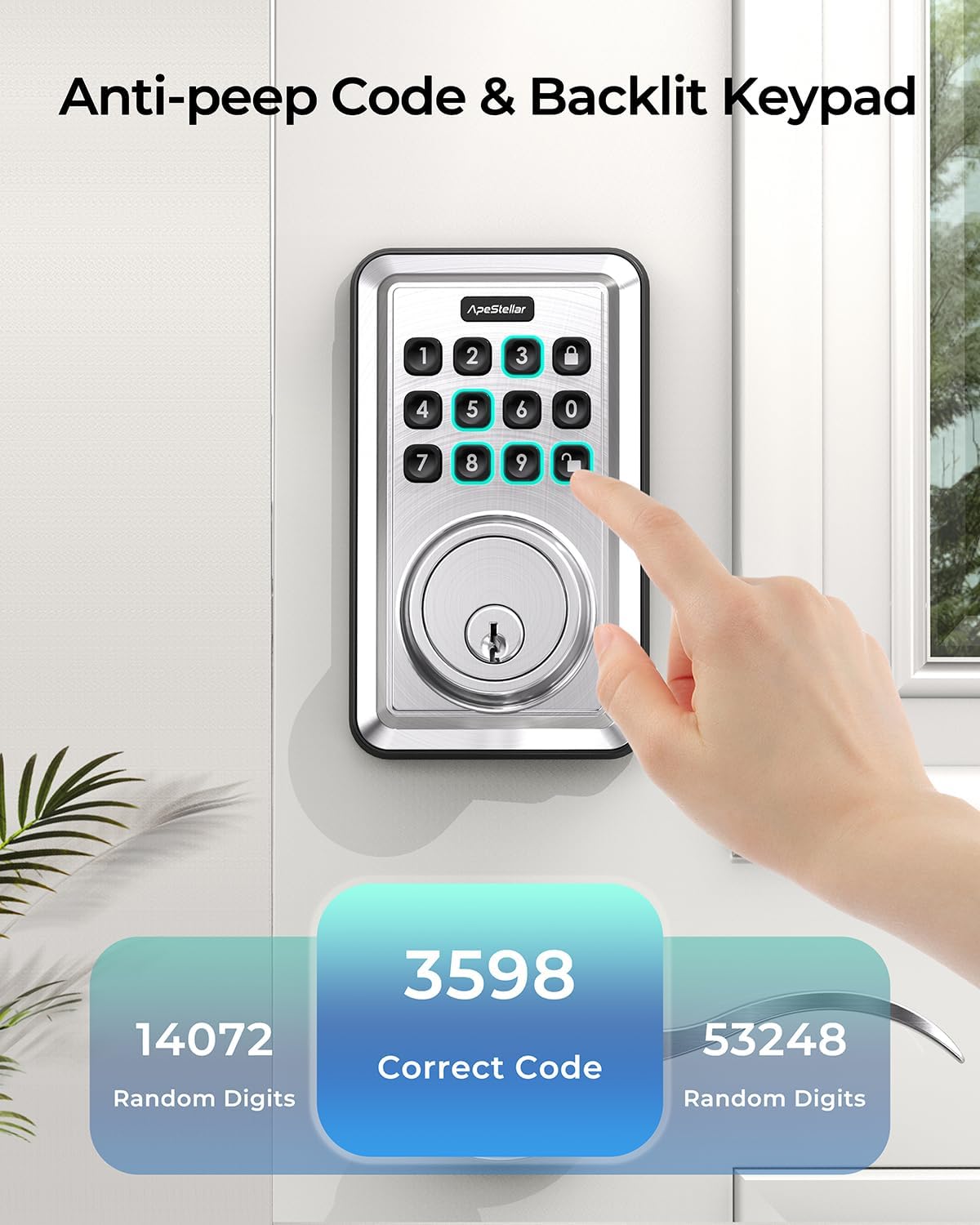 Keyless Entry Door Lock with Keypad - Electronic Keypad Deadbolt - Keyed Entry, Auto Lock, Anti-Peeking Password - Electronic Door Lock - Easy Installation - Satin Nickel -ApeStellar