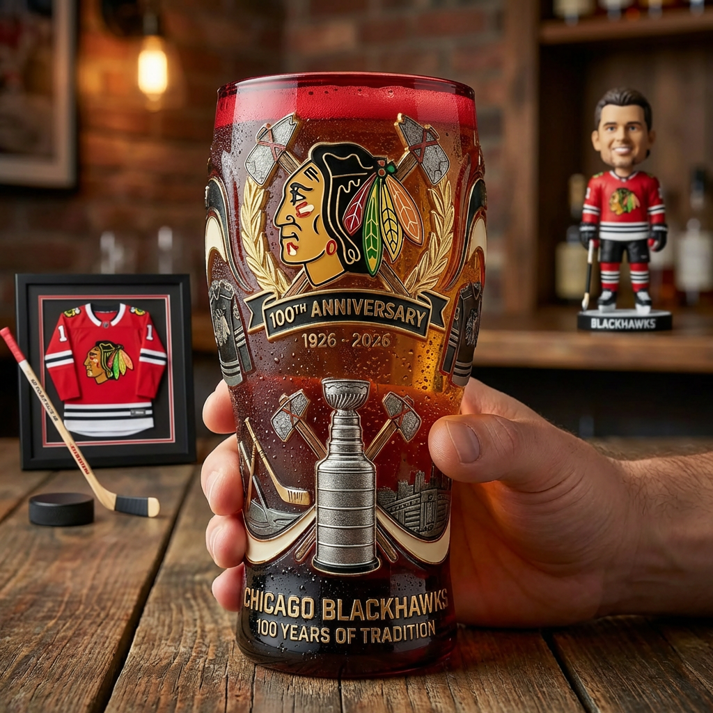 Chicago Blackhawks 100th Anniversary Commemorative Pint Glass