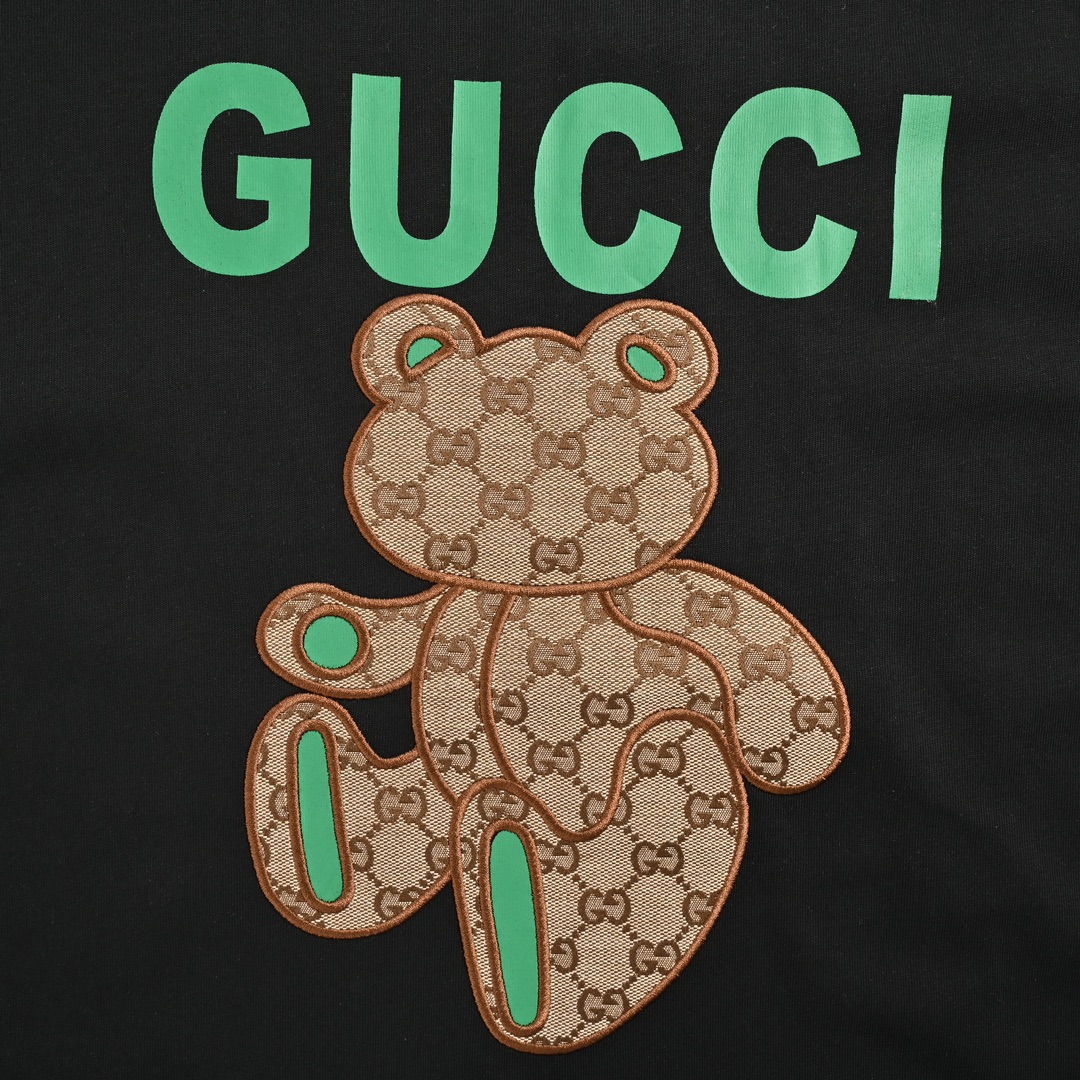 Gucci monogram patch bear embroidered short sleeves