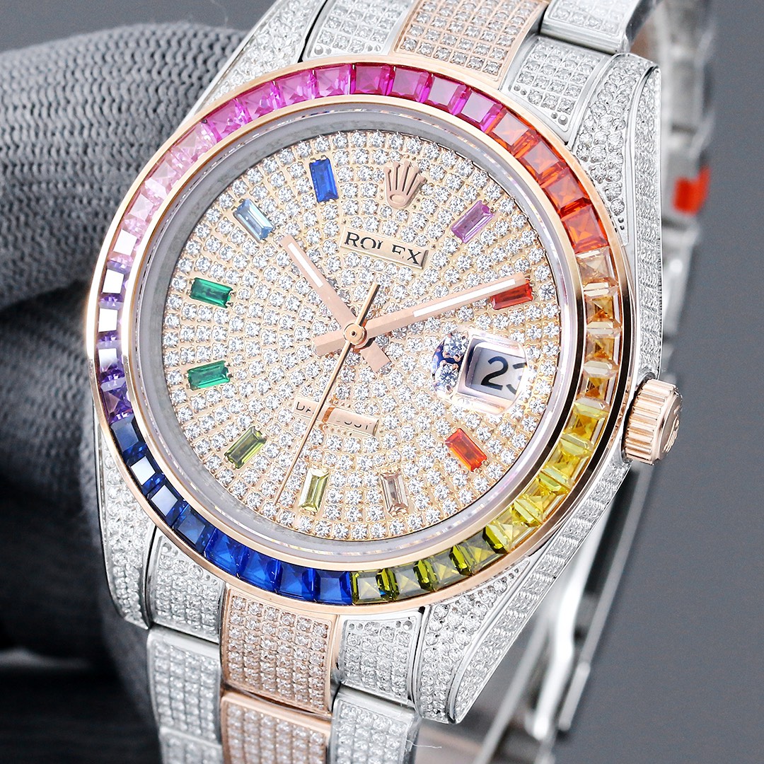 Rolex Oyster Perpetual Datejust Series Luxury Edition Full Diamond Rainbow Bezel