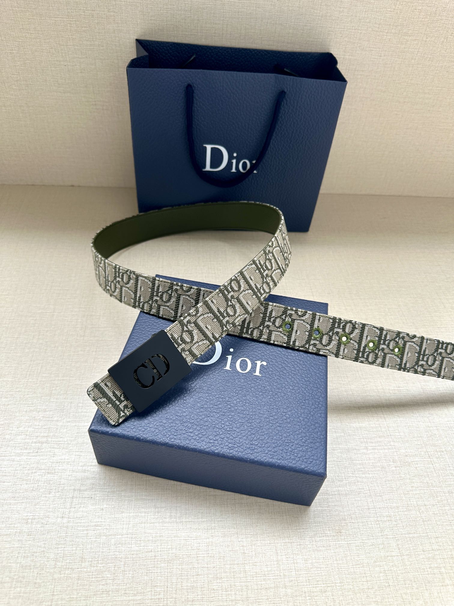 Dior CD Icon print leather belt 3.5CM wide