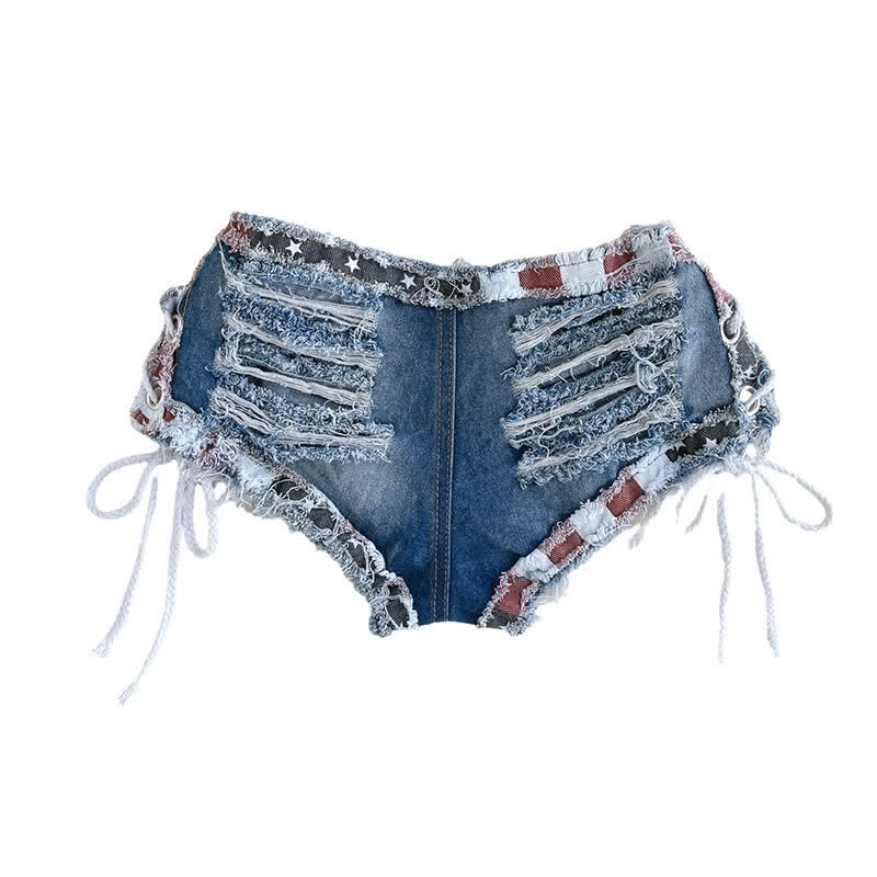 Sexy Low Waist Lace Up Ripped Denim Shorts Lingerie