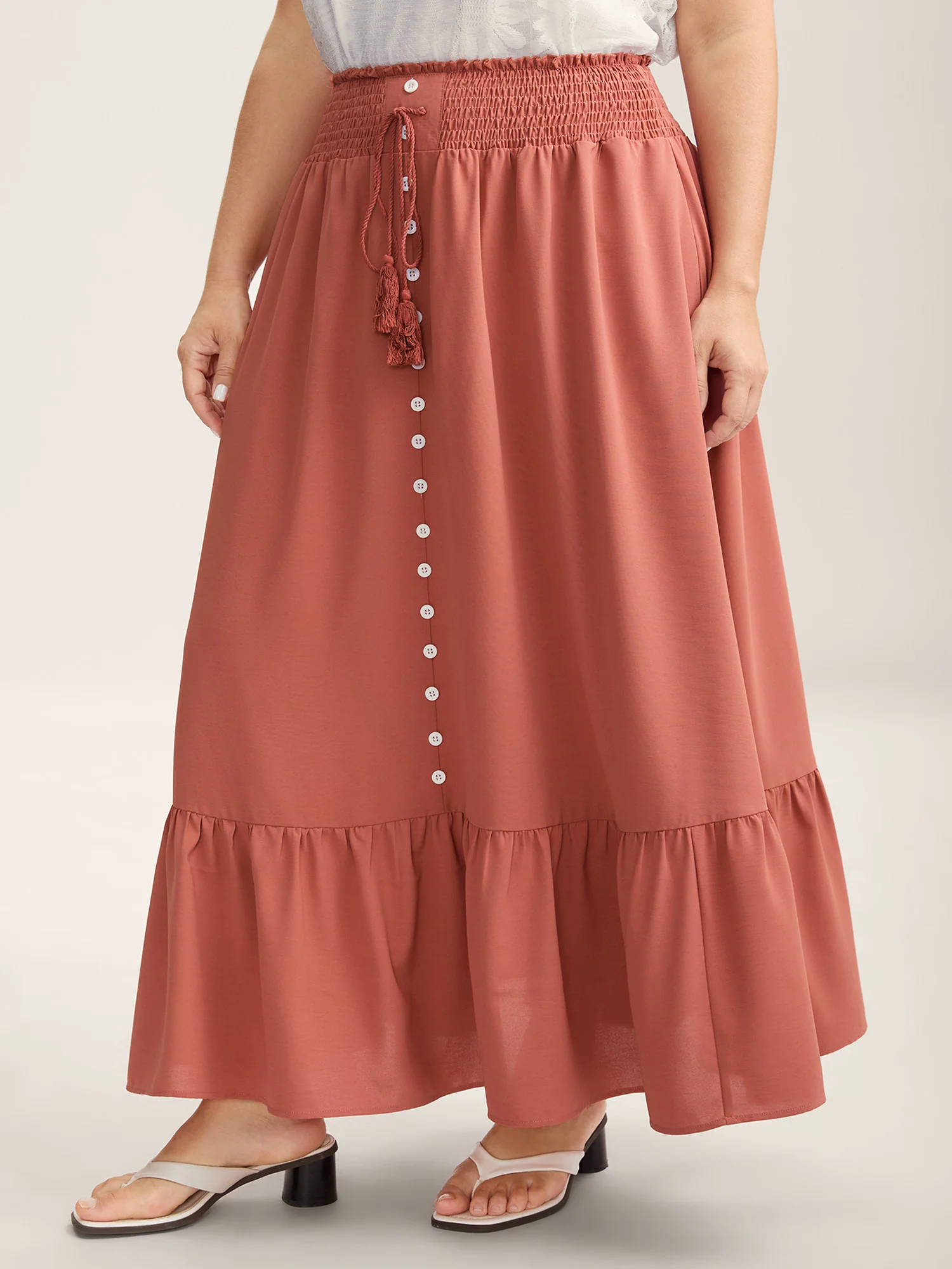 Shirred Back Button Detail Maxi Skirt
