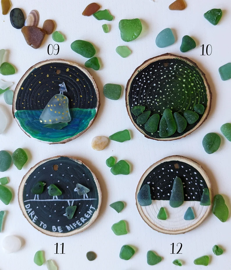 Sea Glass Art Ornament，Unique Christmas Decor