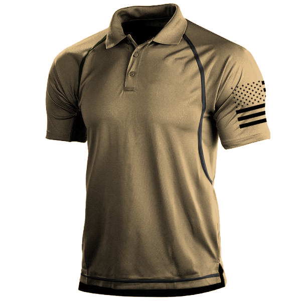 Men's Outdoor American Flag Tactical Sport PoLo Neck T-Shirt