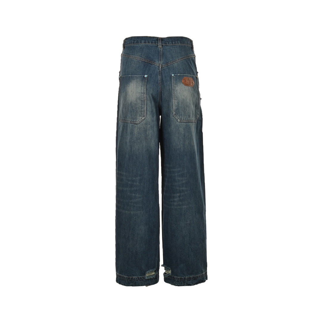 Louis Vuitton 24Fw enamel button washed distressed work jeans