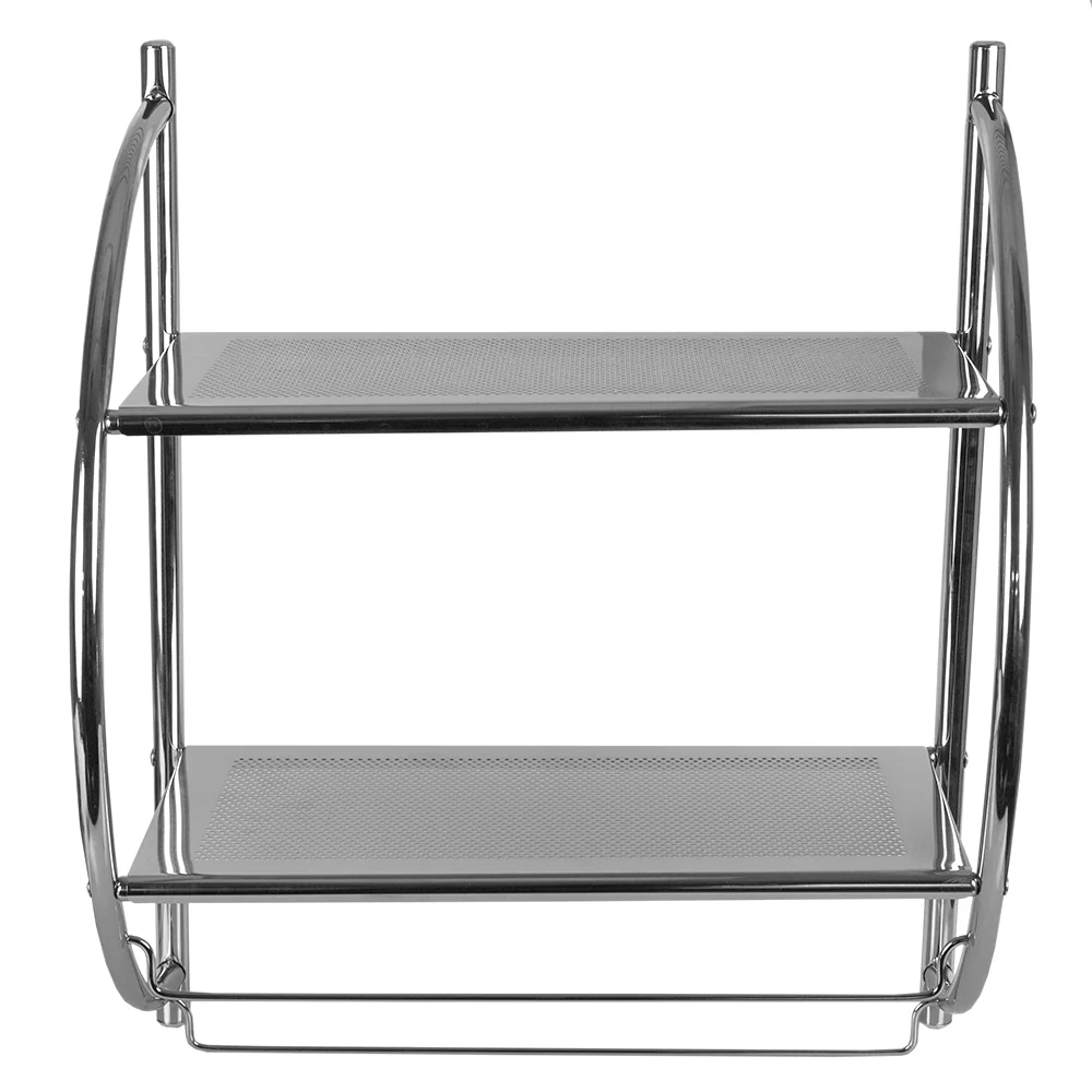 2-Tier Bathroom Shelf With Towel Bars - Chrome Finish